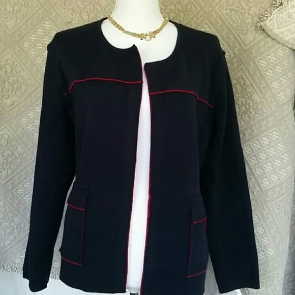 Cristina Sweaters - Cristina Paris blue & red open cardigan sz XL NWT